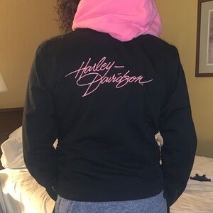 Harley-Davidson Black Hoodie with Pink Script